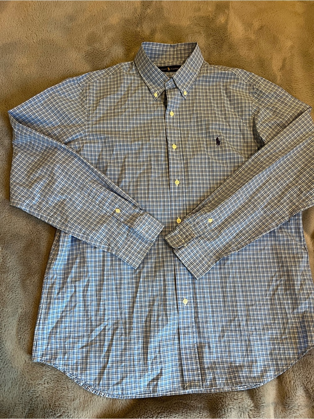 Ralph Lauren Blue Label Light Blue & Navy Plaid Button-Down Dress Shirt XL